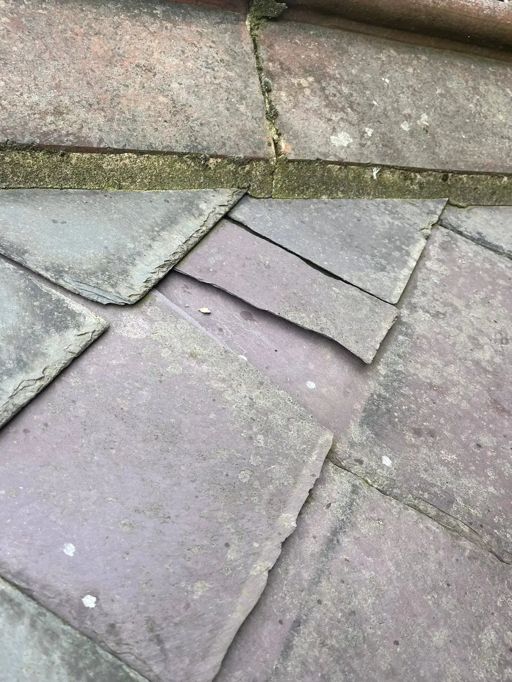 Slipped slates found during a roof repair inspection in Sunderland